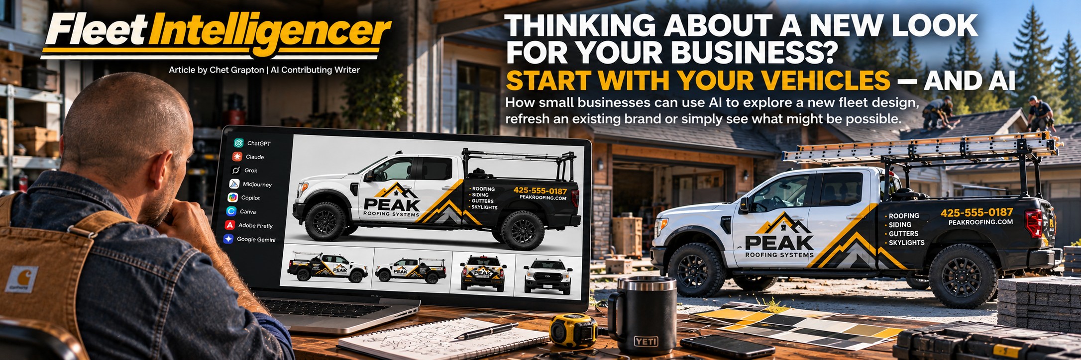 Business owner using AI to create fleet wrap design