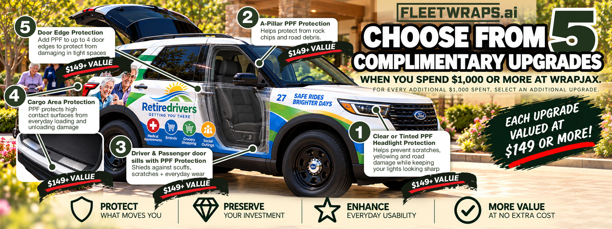 Retiredrivers Ford Explorer with Senior Citizen client for pickup