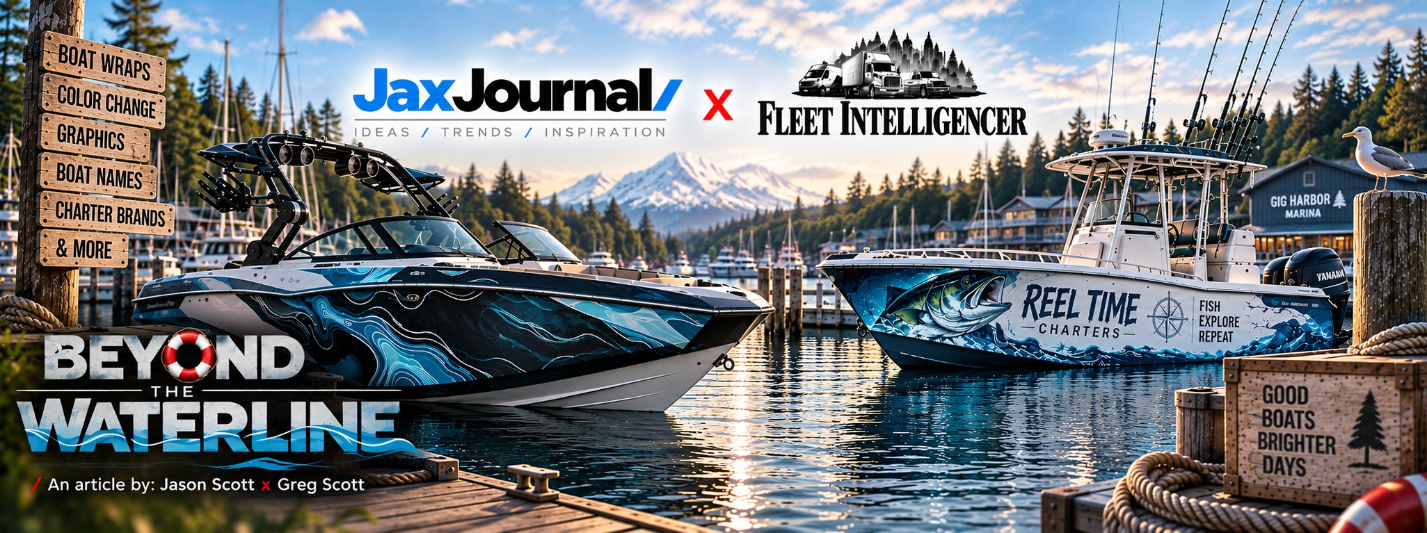 2 wrapped boats sitting at a marina in Gig Harbor